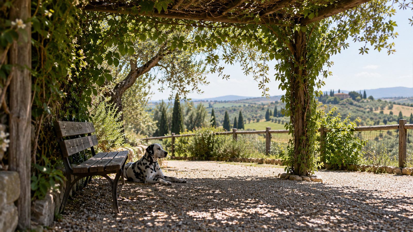 Panchine all'ombra in un'area cani