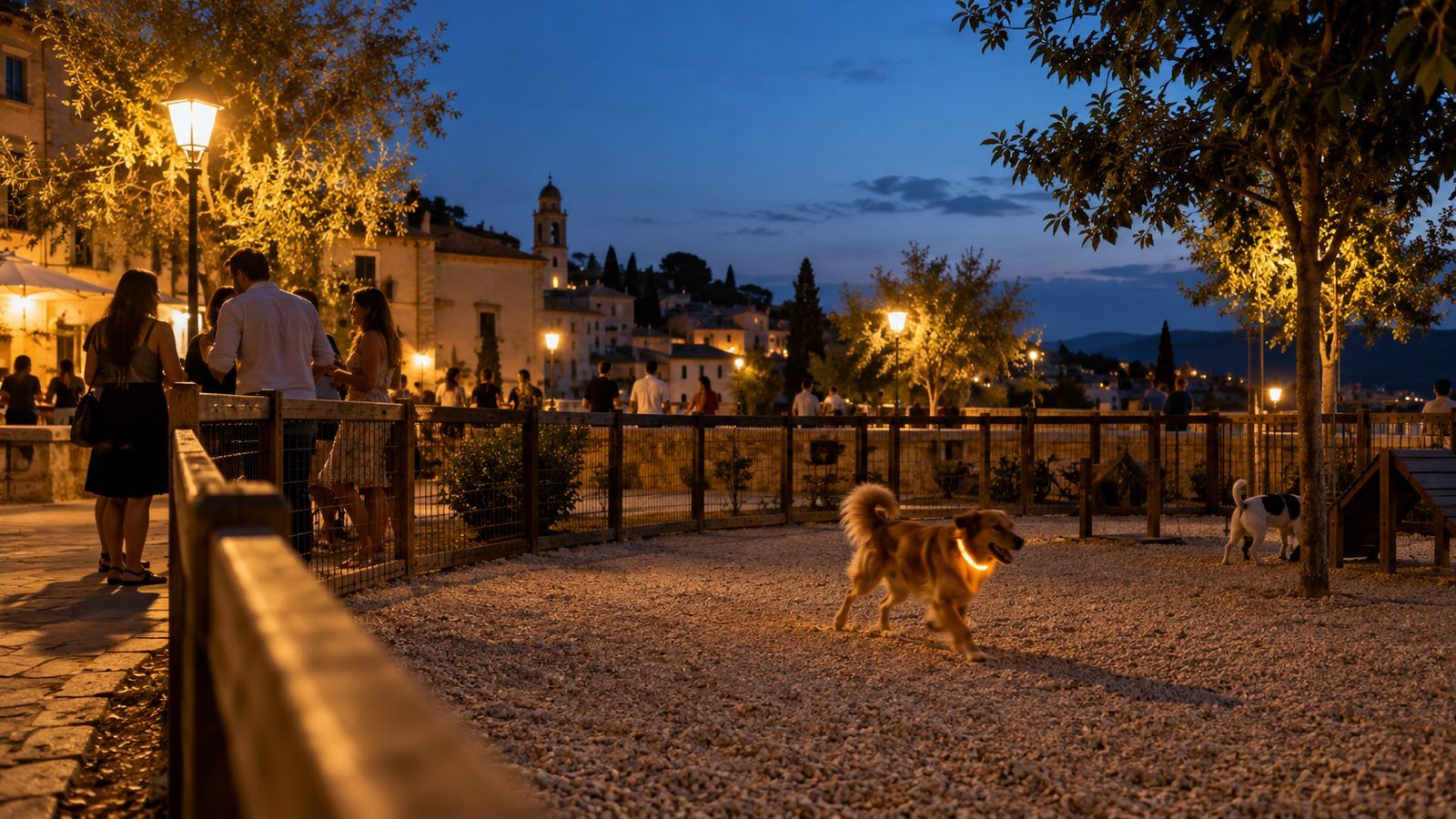 Area cani illuminata la sera