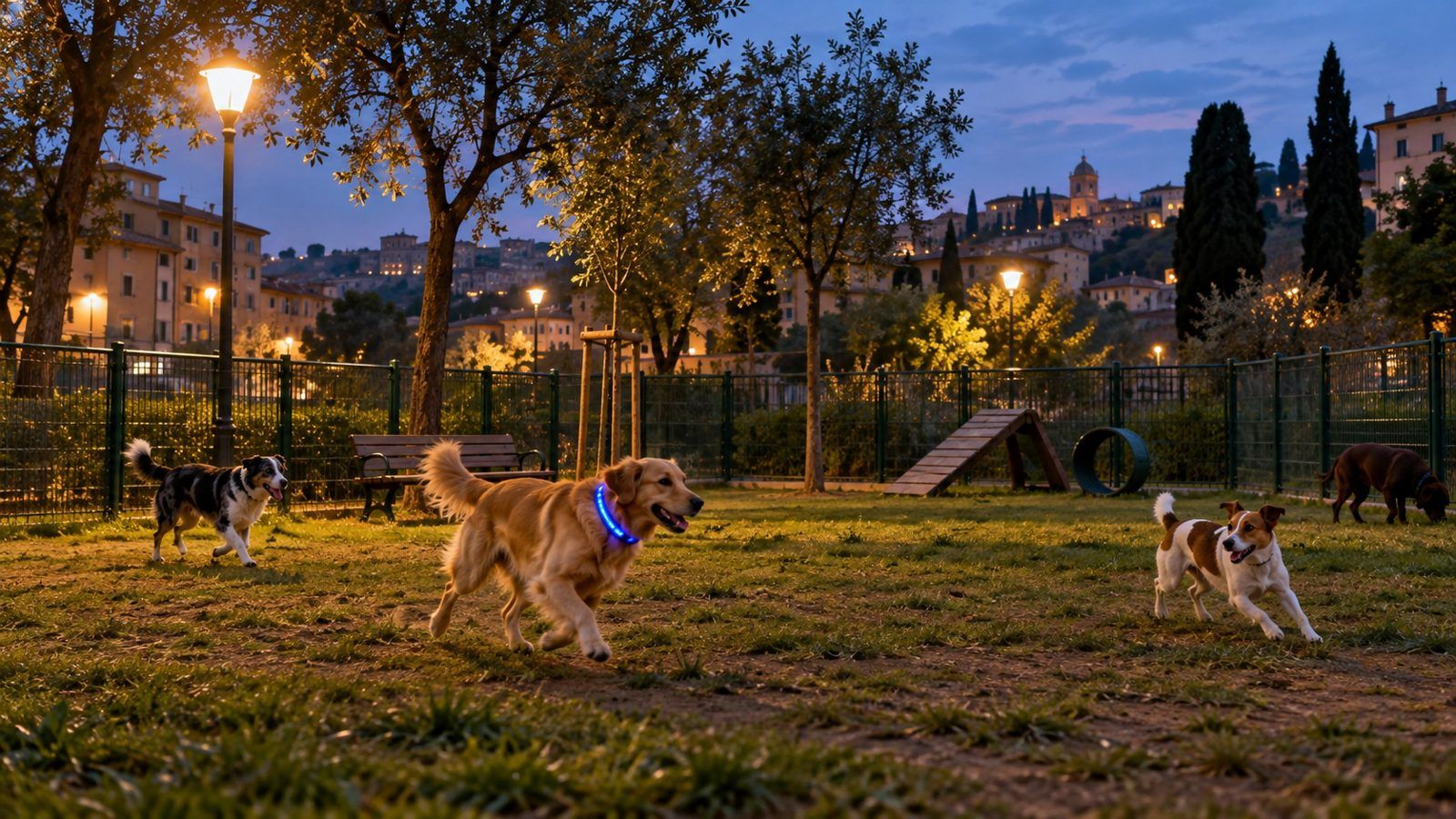 Area cani illuminata la sera