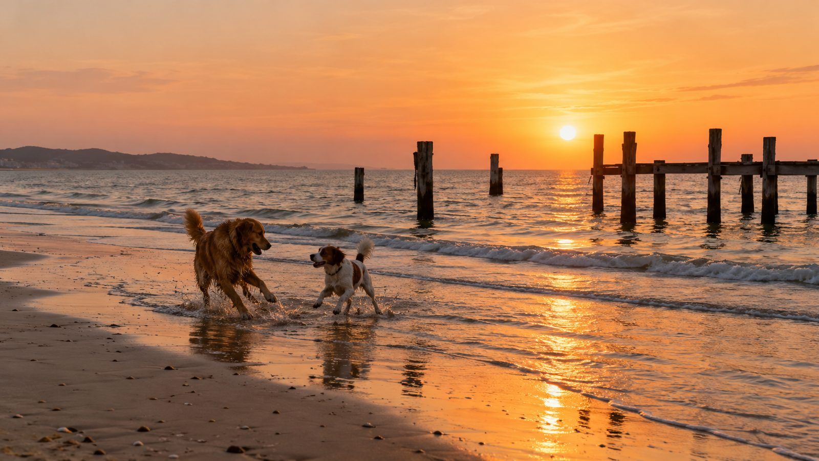 Cane che corre sulla battigia di una spiaggia libera
